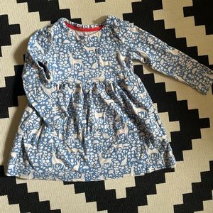 MiniBoden toddler girl 2-3t blue white forest print long sleeve cotton dress